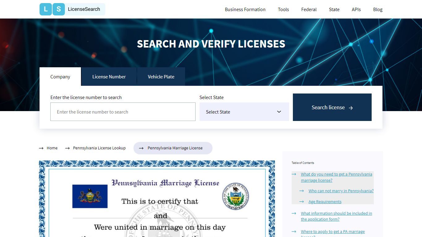 Pennsylvania Marriage License | License Search